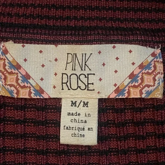 ‼️NOW SOLD ‼️ Burgundy & Black Stripped Ribbed Knit Long Sleeve Sweater Dress - Picture 6 of 6